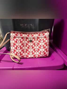 Coach Red & Cream Signature Canvas Wristlet